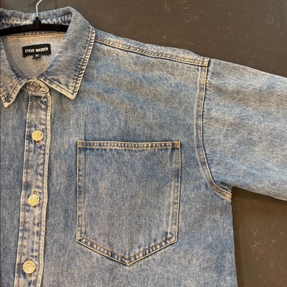 STEVE MADDEN Denim Shirt Jacket in Color Washed Blue - Picture 8 of 13